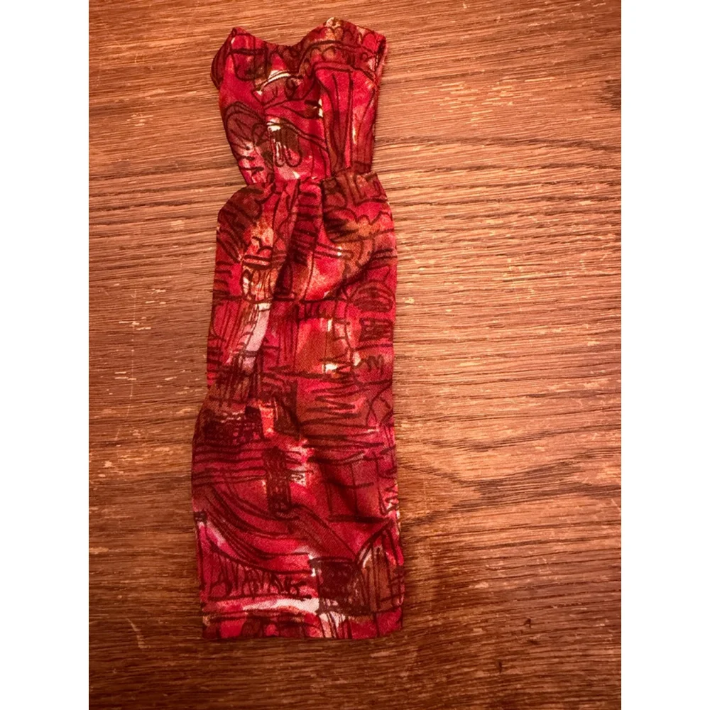 Vintage Mod Barbie Red Abstract Sheath Dress w Snaps 1960s